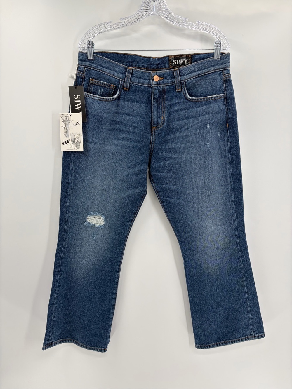 SIWY blue Sarah Jane Distressed Crop Jeans Raw Hem Flare Stretch Denim Sz 32 NWT